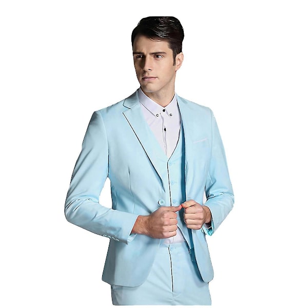 Herredragt til bryllupsfest Middag 3-delt Business Suit Blazer Vest Bukser 9 farver Light Blue XL