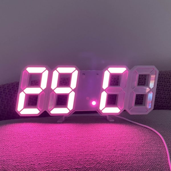 Led digitalt ur Vægdeko Glødende Nattilstand Justerbart elektronisk bordur Vægur Dekoration Stue Led-ur Pink