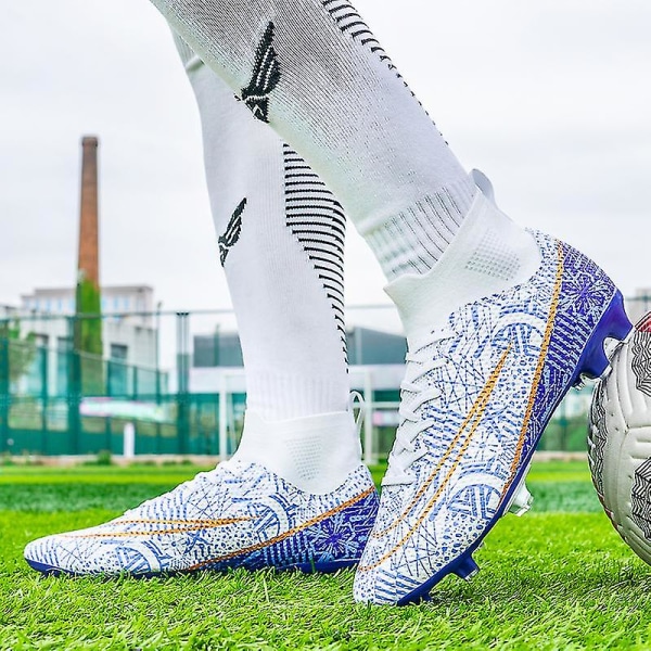 Herre fodboldsko Skridsikre fodboldstøvler Klamper Græs Fodbold Sneakers 3A1126A White 34