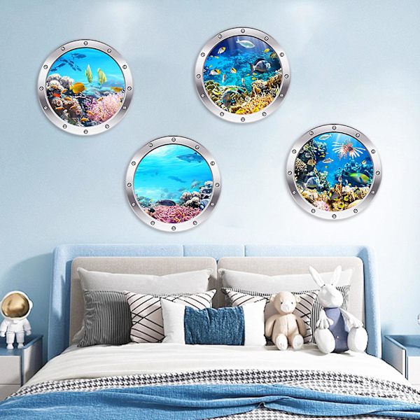 4cps 3d koøje undervands vægklistermærker Badeværelse Sea Life Animal Decal Vinyl plakat, 100% ny C