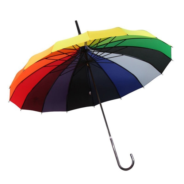 Langt håndtag stribet Pagoda-paraply Stærk vindtæt regn-farverige paraplyer til en regnvejrsdag Rainbow
