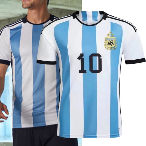 Nr 10 Fotbollströja Rundhalsad topp Kortärmad Sportkläder Bomullsblandning Argentina Hemmafotbollslag Sport T-shirt Herrkläder Light Blue S