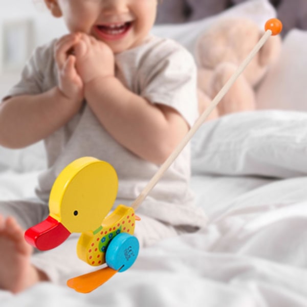 Træ Push Along Walking Legetøj, Småbørn Push Toy, Træ Børn Walking, Walking Småbørns Legetøj til indendørs kravle duck Multi