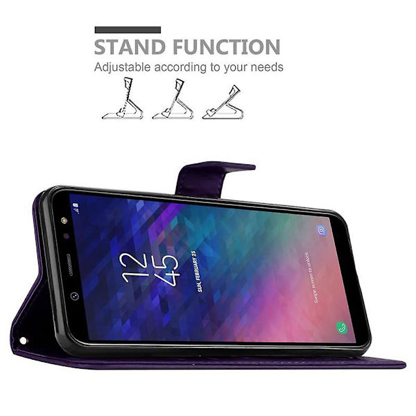 Samsung Galaxy A6 2018 Handy Hülle Cover Case Etui - med Blumenmuster och Standfunktion och Kartenfach FLORAL DARK LILA Galaxy A6 2018
