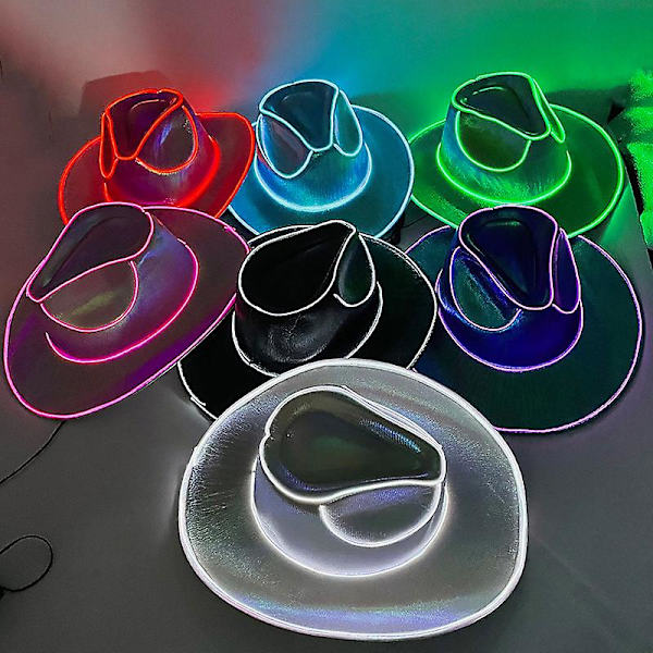 Disco Luminous Led Bride Cowgirl Hat Glødende Lys Bar Cap Polterabendrekvisita Blinkende Neon Western Cowboy Hat Pink