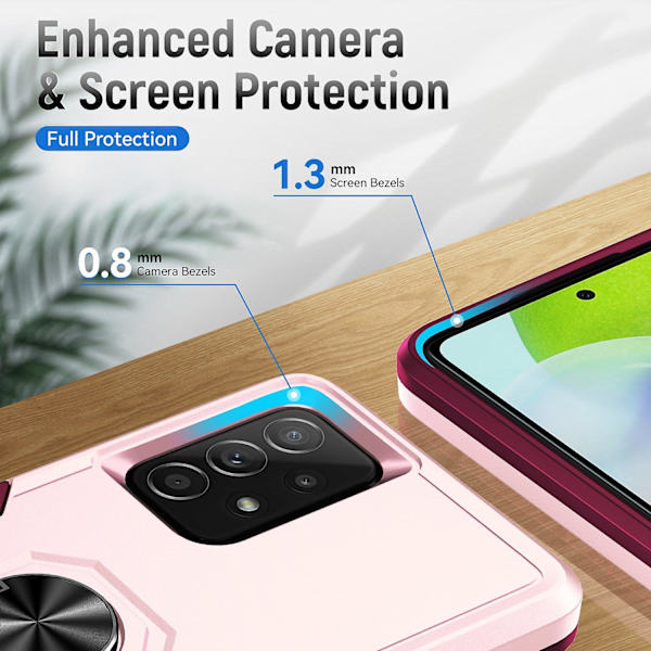 För Samsung Galaxy A52 4g/5g/a52s 5g Defender Series Välskyddad Pc + Tpu cover Rotary Ring Kickstand Case Pink Rose