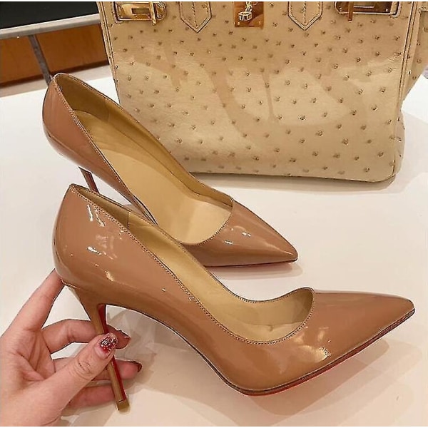 Sexet bundtå sort højhælet pumps - rød sål - damesko - 8 cm 10 cm 6 cm hæl - lavvandet sexet bryllupssko nude 6cm 40