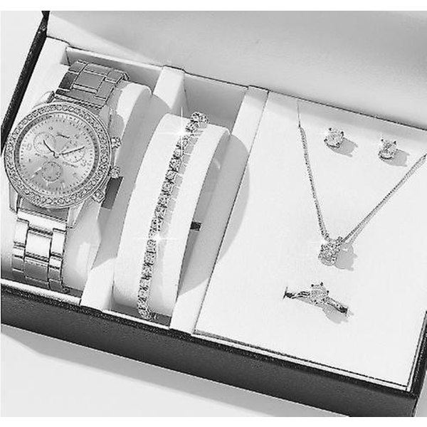 Set för kvinnor, vackert elegant watch halsband Lyxigt för alla hjärtans dag present födelsedag semester silver-1