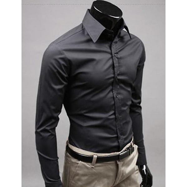 Lyxskjortor Herr Casual Collared Formella Slim Fit Shirts Toppar Black XL