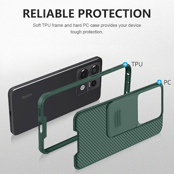 För Xiaomi Redmi Note 13 Pro 5G Case, Dual Layer Heavy Duty Stötsäkert cover med glidkameraskydd, Anti-Scratch Non-Slip Black For Redmi Note 13 Pro