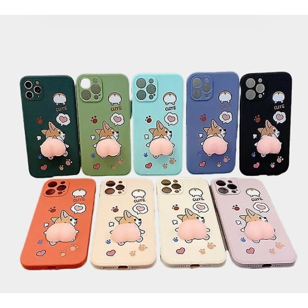 Söpö 3D-sarjakuva Peach Corgi hip phone case iPhone 14 Pro Max/13/12/11/SE/XR/XS/X/8Plus/7/6S -puhelimelle Grey iPhone13Pro Max