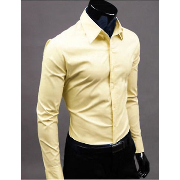 Lyxskjortor Herr Casual Collared Formella Slim Fit Shirts Toppar Light yellow S