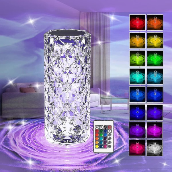 Kristallilamppu, 6-suuntainen himmennettävä kristallipöytälamppu 16 Rgb värillä, kaukosäädin, ladattava pöytälamppu USB latausportilla, ystävänpäiväkristalli