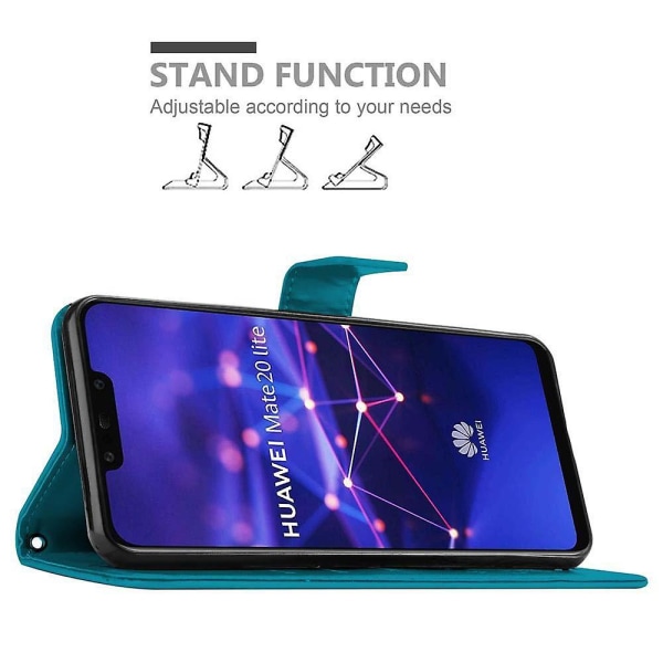 Huawei MATE 20 LITE Kätevä Case Cover Etui - mit Blumenmuster und Standfunktion und Kartenfach FLORAL BLUE MATE 20 LITE