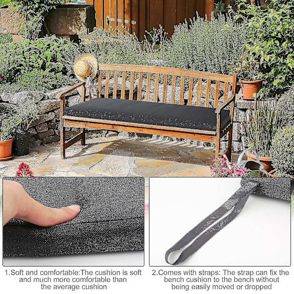 Bänk Swing Kudde Med Fixeringssnöre Rektangulär Vattentät Tjock Non-ip uteplats Gray 120X42CM