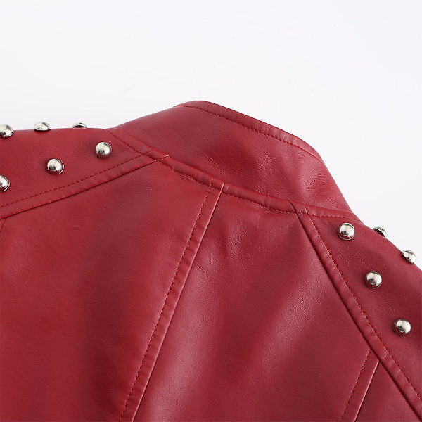 Allthemen Dam Enfärgad Lapel Stud Trim Classic-Fit Läderjacka Red M