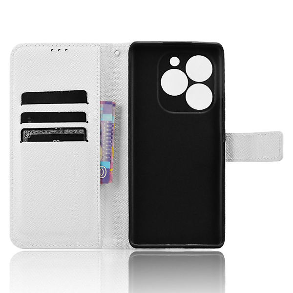 Til Itel S23+ S681l Taske Pung Pu Læder Stand Diamond Texture Telefon Cover White