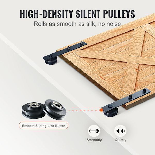 8FT Sliding Lading Door Hardware Kit, 330LBS, för dubbeldörrar, med mjuk och tyst remskiva (I Shape)
