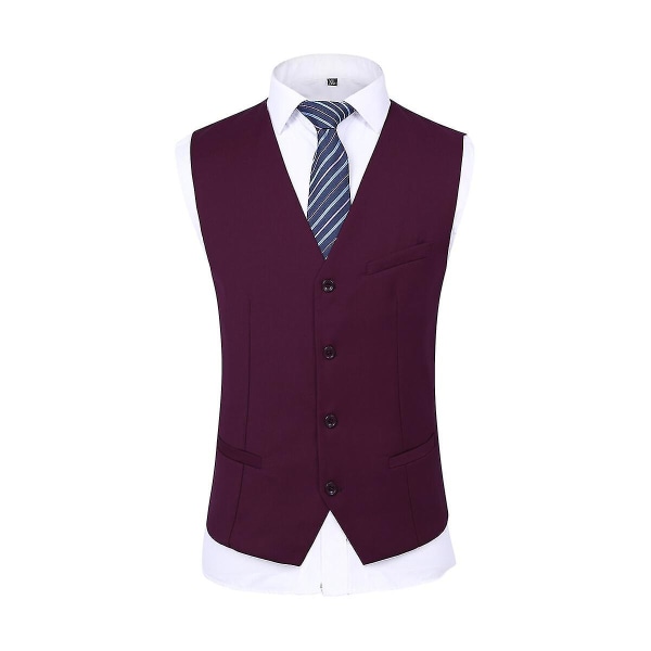 Herredragt til bryllupsfest Middag 3-delt Business Suit Blazer Vest Bukser 9 farver Dark Red 2XL