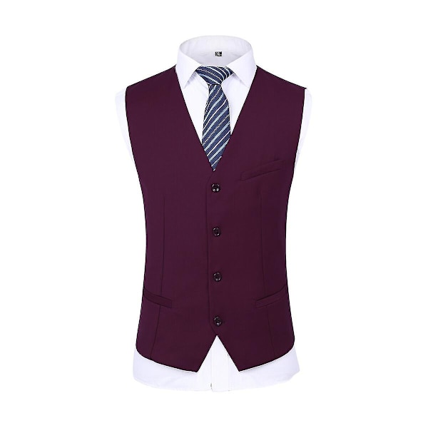 Herredragt til bryllupsfest Middag 3-delt Business Suit Blazer Vest Bukser 9 farver Dark Red 3XL