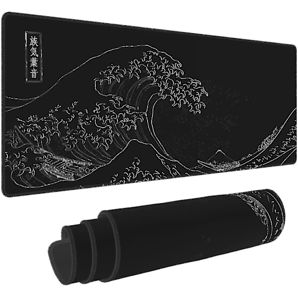 Extended Large Anime Black Mouse Pad The Great Wave Off Kanagawa Målning Big Gaming Mouse Mat Xxl Halkfri vattentålig gummibas Dator Keybo