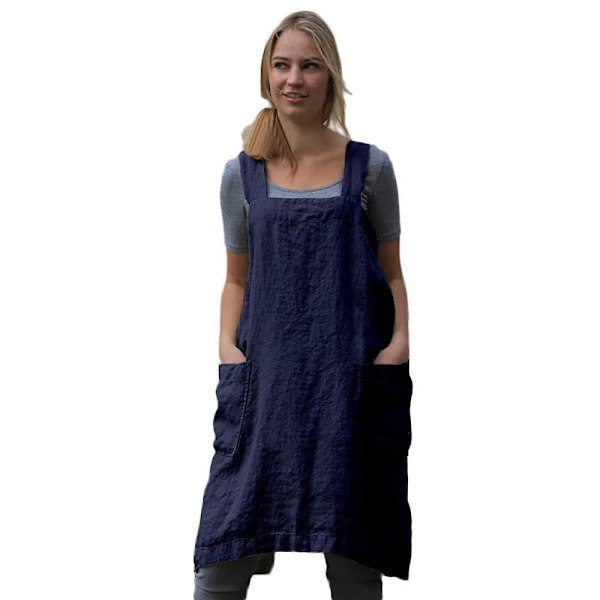 Kvinnors Cross-back Pinafore Förkläde Med Stora Fickor För Hem Kök, Kaféer