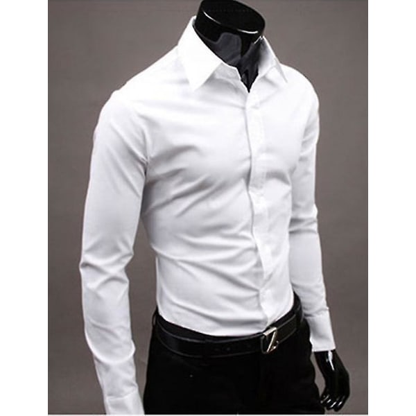 Lyxskjortor Herr Casual Collared Formella Slim Fit Shirts Toppar White XXXL