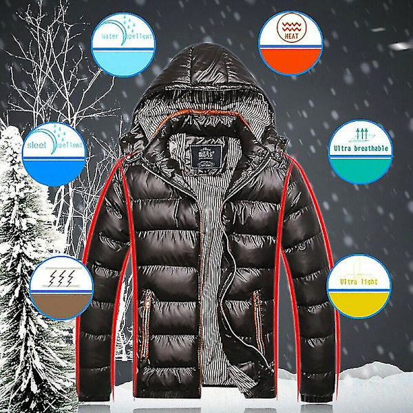 Men Puffer Bubble Coat Vintervärmare vadderad vadderad jacka ytterkläder Black 4XL
