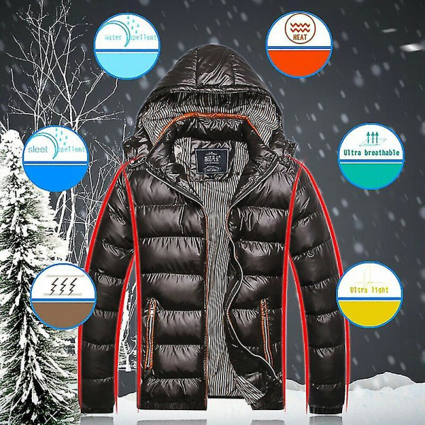 Miesten Puffer Bubble Coat Talven lämpimämpi tikattu topattu takkipäällysvaatteet Black XL