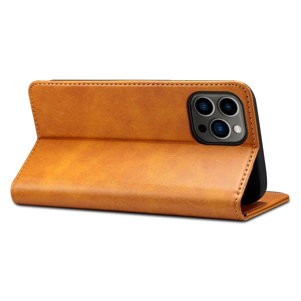 SUTENI til iPhone 15 Pro Lædertelefonetui Calf Texture Wallet Stand Khaki