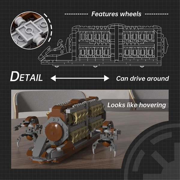 Battle Soldiers Clanker Platoon Attack Craft Building Kit, med 2 Droidekas figurer set brown  gray