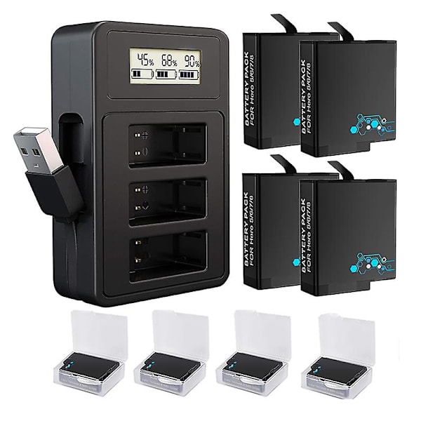 1800 mah batterier kompatibelt Gopro batteri, usb nøjagtig opladning display oplader kompatibel Gopro Hero 8/7/6/5 sort kamera Gopro tilbehør 1charger 4batteries