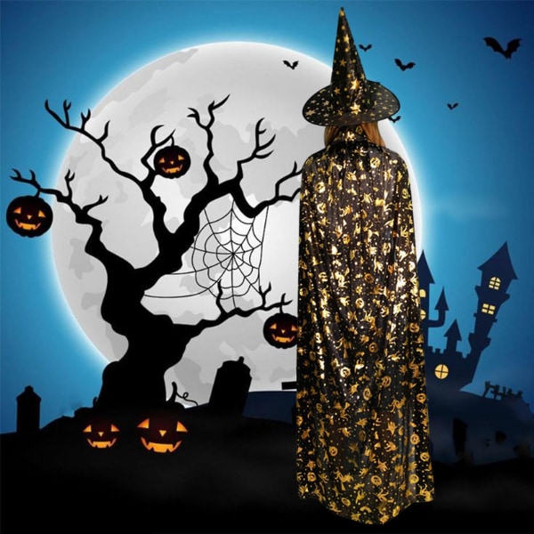 Halloween Cape Hieno työstö Cosplay-asu pukeutua tähtikuvioinen hattu Halloween-jouluihin 35cm Purple