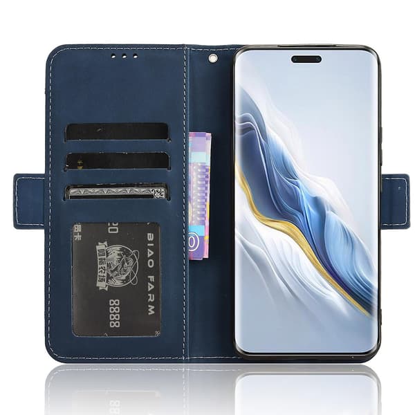 Lædercover til Honor Magic6 Pro 5G Case Stand Multiple Card Slots Case - Brun Blue Style A Honor Magic6 Pro 5G