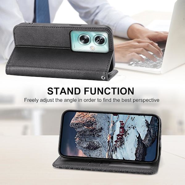För Oppo A79 5g / A2 5g Case Calf Texture Pu Läder+tpu Stativ Cover Black