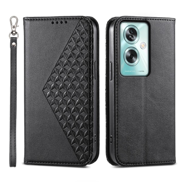 För Oppo A79 5g / A2 5g Case Calf Texture Pu Läder+tpu Stativ Cover Black