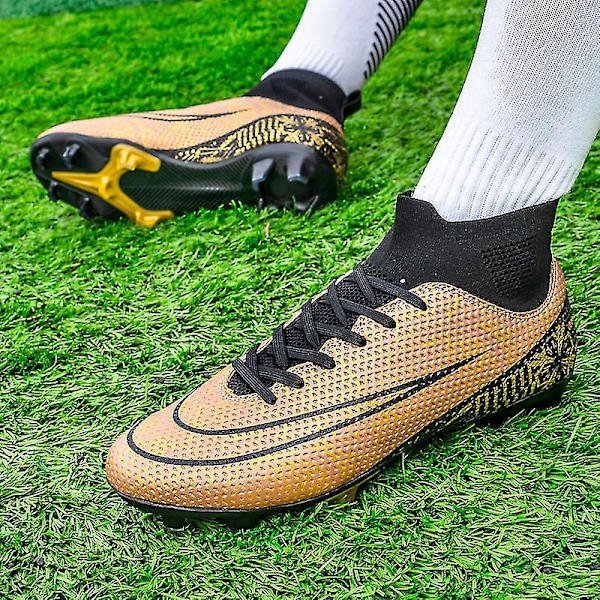 Fotbollsskor för män Halkfria fotbollsskor Klossar Gräs Fotbollssneakers 3A1126A Gold 41