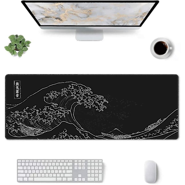 Extended Large Anime Black Mouse Pad The Great Wave Off Kanagawa Målning Big Gaming Mouse Mat Xxl Halkfri vattentålig gummibas Dator Keybo
