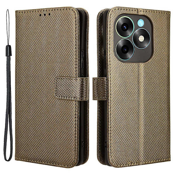 Til Itel S23+ S681l Taske Pung Pu Læder Stand Diamond Texture Telefon Cover Brown
