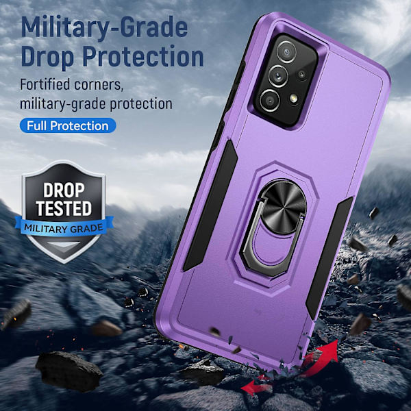 För Samsung Galaxy A52 4g/5g/a52s 5g Defender Series Välskyddad Pc + Tpu cover Rotary Ring Kickstand Case Purple Black