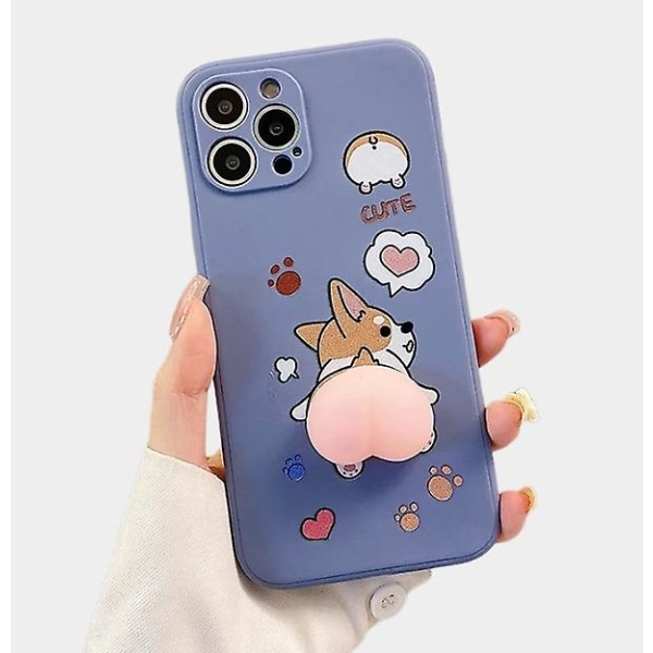 Söpö 3D-sarjakuva Peach Corgi hip phone case iPhone 14 Pro Max/13/12/11/SE/XR/XS/X/8Plus/7/6S -puhelimelle Grey iPhone13Pro Max