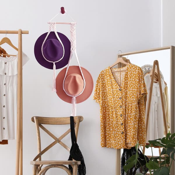 Macrame Hat Hangers Boho Hat Hangers For Wall Bohemian Women Hat Rack Hat white 130cm