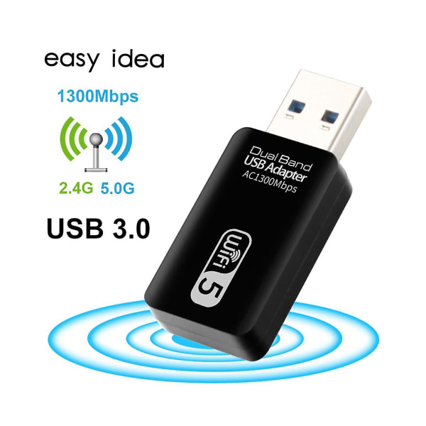 USB Wifi-sovitin 5GHz Wifi USB -sovitin Ac1300mbps Wifi-sovitin Dual Band USB 3.0 Ethernet 2.4g 5g W black