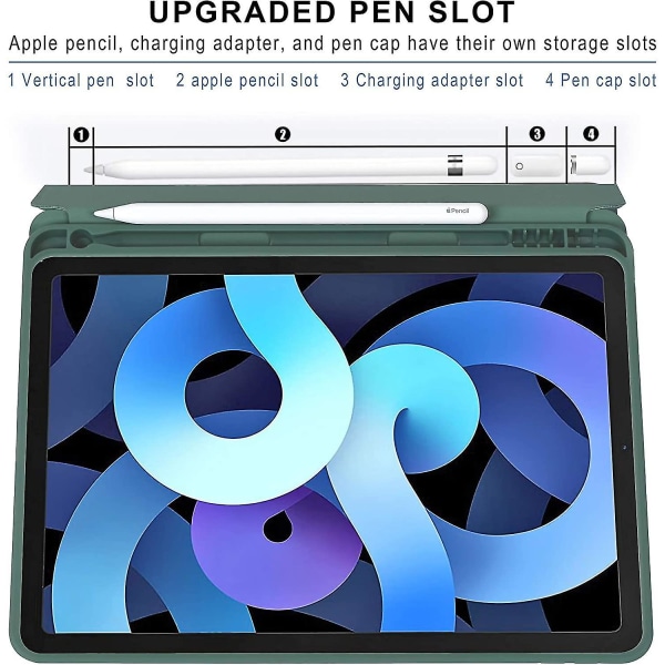 Ipad Air 4 case 10,9 tuumaa kynätelineellä, automaattinen herätys/nukkuminen Green