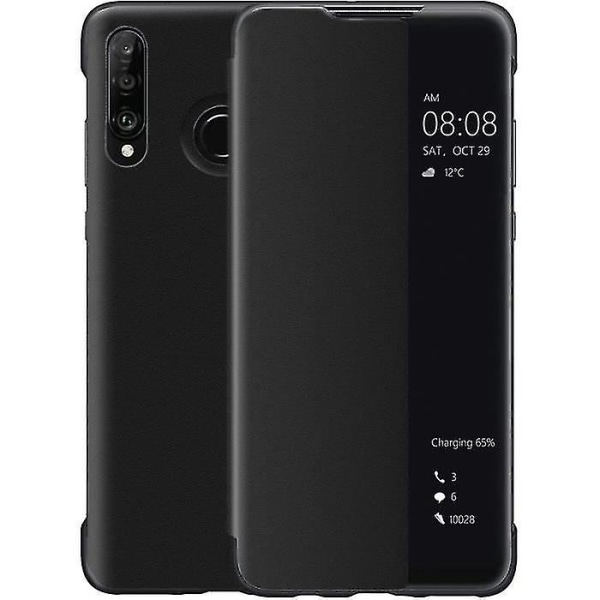 Huawei P30 Lite Cover, Smart View Læder Flip Cover, [strømbesparende tilstand][fuld beskyttelse](p30lite, bla