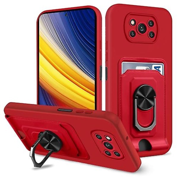 Til Xiaomi Poco X3 Pro / X3 Nfc Ring Kickstand Card Wallet Tpu telefonetui Red