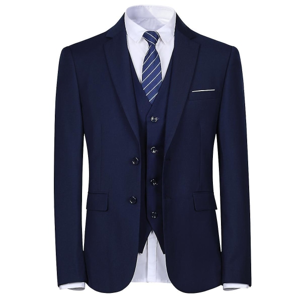 Herredragt til bryllupsfest Middag 3-delt Business Suit Blazer Vest Bukser 9 farver Navy Blue XL