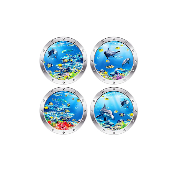 4 cps 3D-valokuvaus vedenalainen seinätarra Kylpyhuone Sea Life Animal Decal -vinyylijuliste, 100 % uusi B