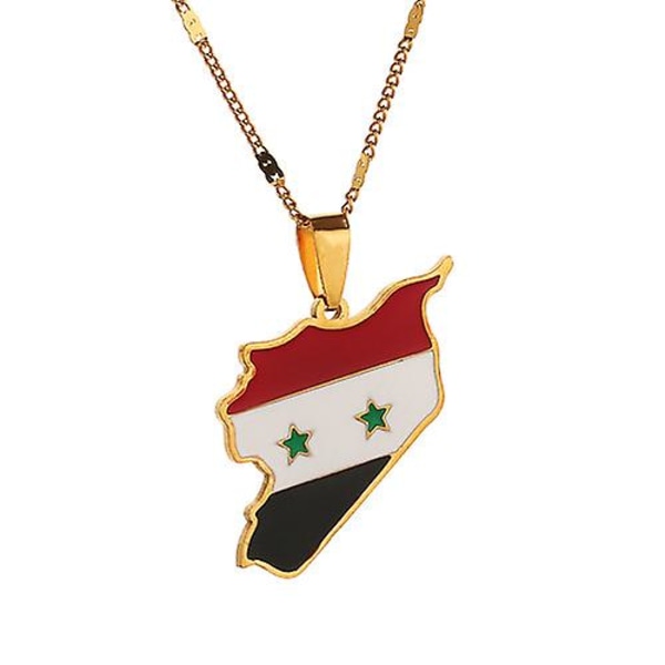 Rostfritt stål Syrien Karta Flagga hänge Halsband Mode Syriens Karta Smycken Black Gun Plated