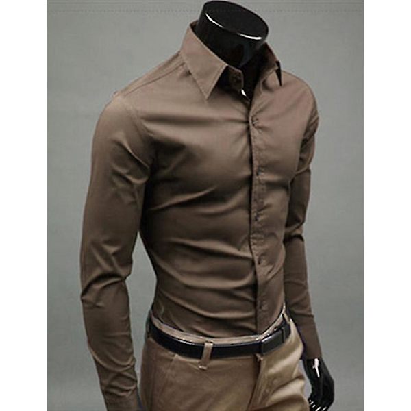 Luksuspaidat Miesten Casual Kaulus Muodollinen Slim Fit Paidat Topit Brown M
